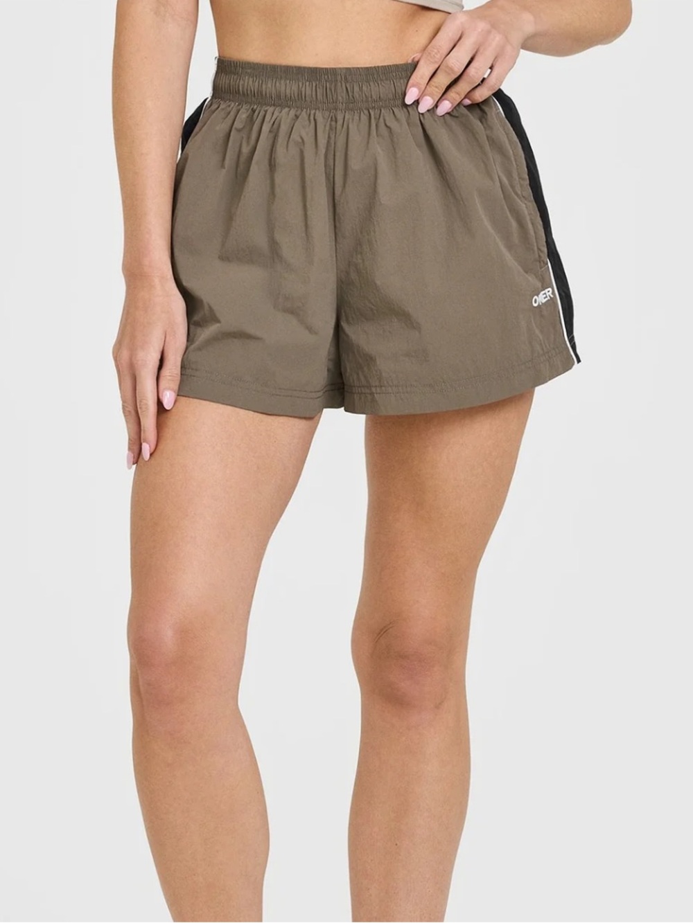 Oner Active Olive Green Athletic Shorts with Black Side Panels